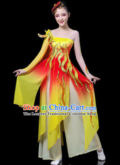 Traditional Chinese Classical Dance Costume Stage Performance Umbrella Dance Yellow Dress for Women