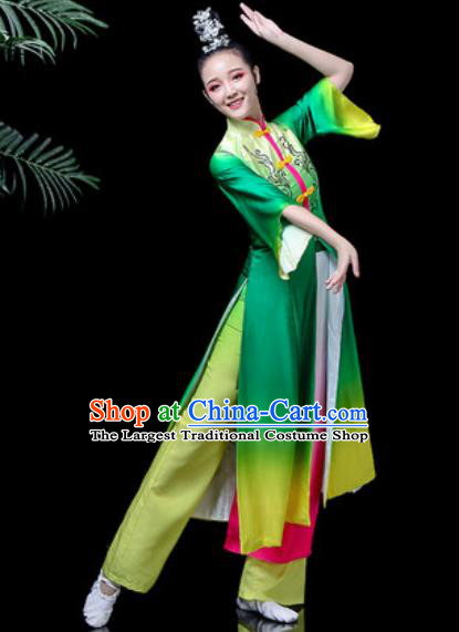 Traditional Chinese Classical Dance Costume Stage Performance Umbrella Dance Green Dress for Women