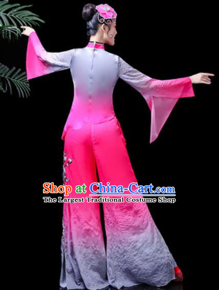 Traditional Chinese Folk Dance Costume Fan Dance Rosy Clothing for Women