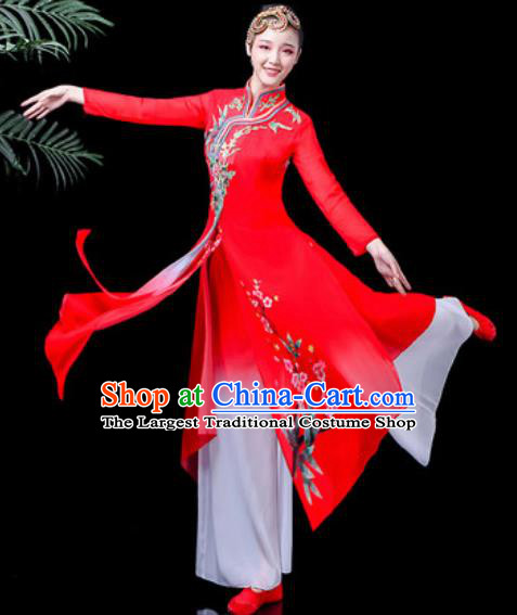 Traditional Chinese Classical Dance Costume Stage Performance Umbrella Dance Red Dress for Women