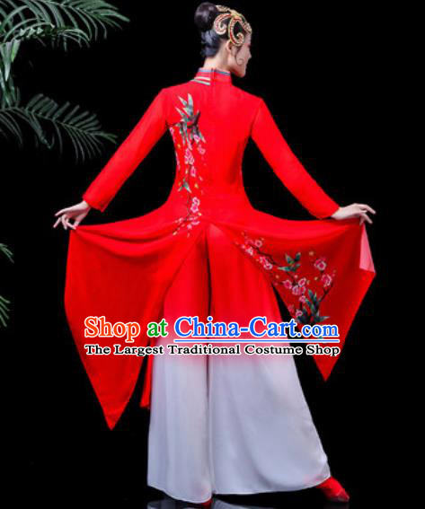 Traditional Chinese Classical Dance Costume Stage Performance Umbrella Dance Red Dress for Women