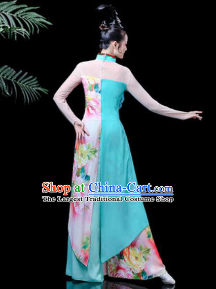 Traditional Chinese Classical Dance Costume Stage Performance Umbrella Dance Blue Dress for Women