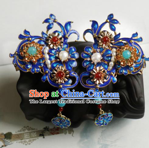 Chinese Ancient Palace Hair Accessories Qing Dynasty Queen Blueing Hair Sticks for Women