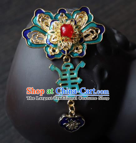 Chinese Ancient Qing Dynasty Palace Jewelry Accessories Traditional Classical Blueing Brooch for Women