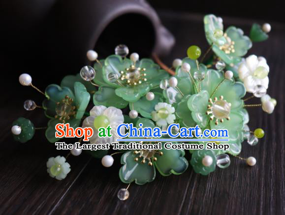 Chinese Ancient Palace Hair Accessories Traditional Classical Green Flowers Hair Comb for Women