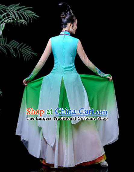 Traditional Chinese Classical Dance Costume Umbrella Dance Stage Performance Blue Dress for Women