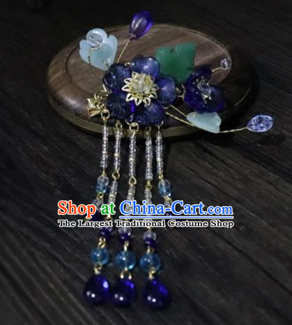 Chinese Ancient Palace Hair Accessories Traditional Classical Purple Flowers Tassel Hair Claw for Women