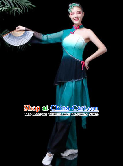 Traditional Chinese Stage Performance Folk Dance Costume Fan Dance Peacock Green Clothing for Women