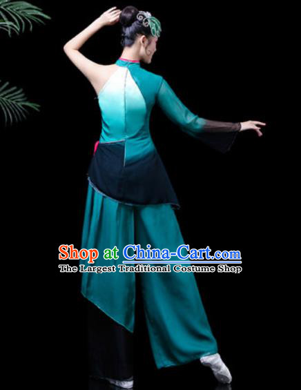 Traditional Chinese Stage Performance Folk Dance Costume Fan Dance Peacock Green Clothing for Women