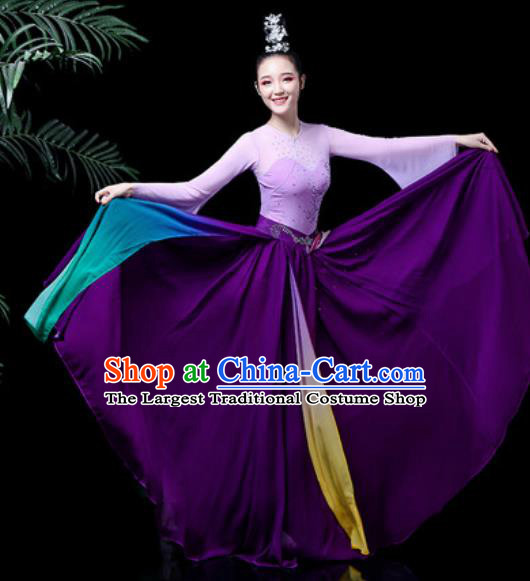 Traditional Chinese Classical Dance Costume Umbrella Dance Stage Performance Purple Dress for Women