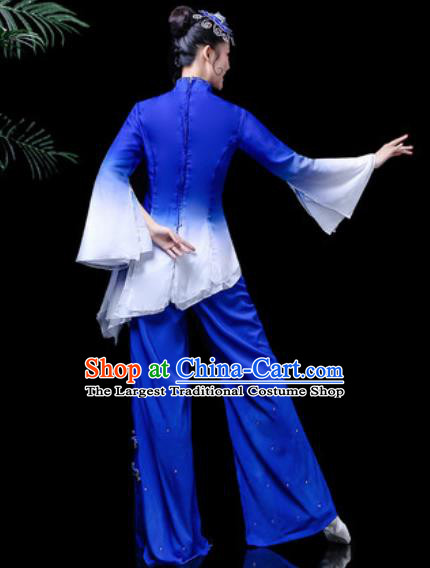 Traditional Chinese Stage Performance Folk Dance Costume Fan Dance Royalblue Clothing for Women