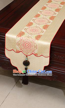 Chinese Traditional Pattern Beige Brocade Table Flag Classical Satin Household Ornament Table Cover