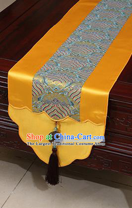 Chinese Traditional Wave Pattern Golden Brocade Table Flag Classical Satin Household Ornament Table Cover