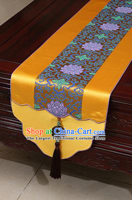 Chinese Traditional Lotus Pattern Golden Brocade Table Flag Classical Satin Household Ornament Table Cover