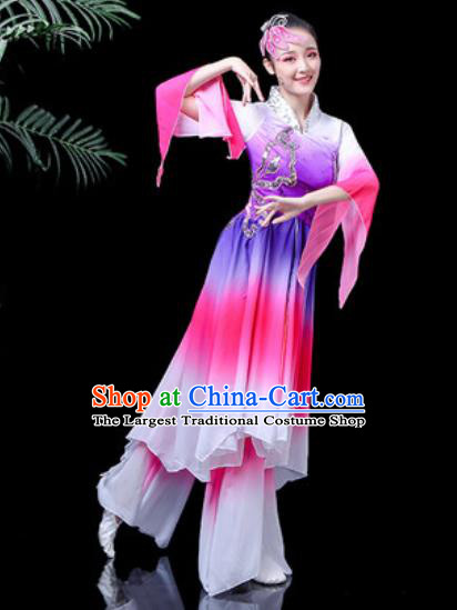 Traditional Chinese Classical Dance Stage Performance Costume Umbrella Dance Purple Dress for Women