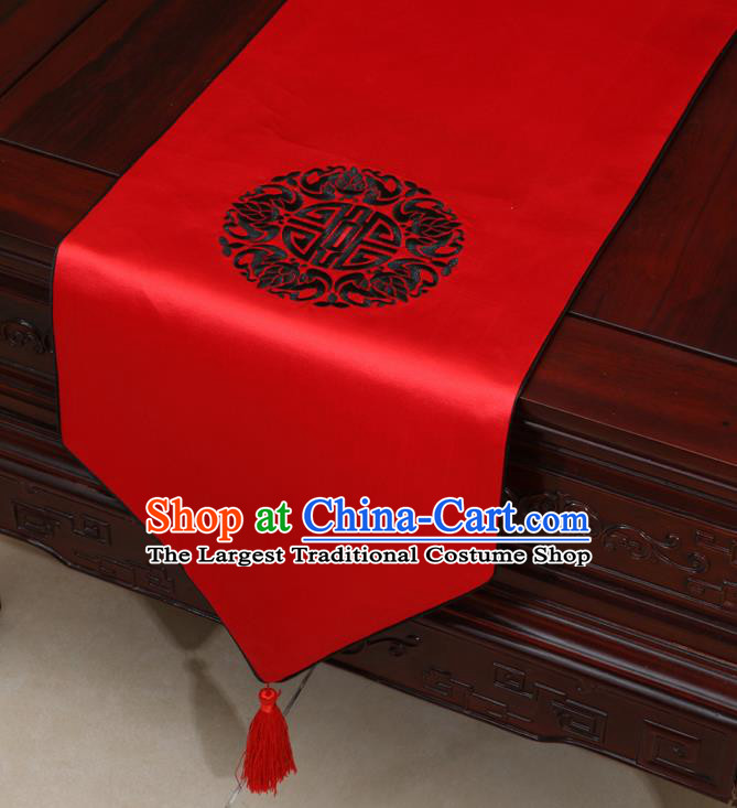 Chinese Classical Embroidered Pattern Red Brocade Table Flag Traditional Satin Household Ornament Table Cover