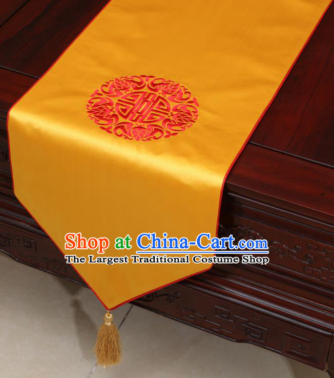 Chinese Classical Embroidered Yellow Brocade Table Flag Traditional Satin Household Ornament Table Cover