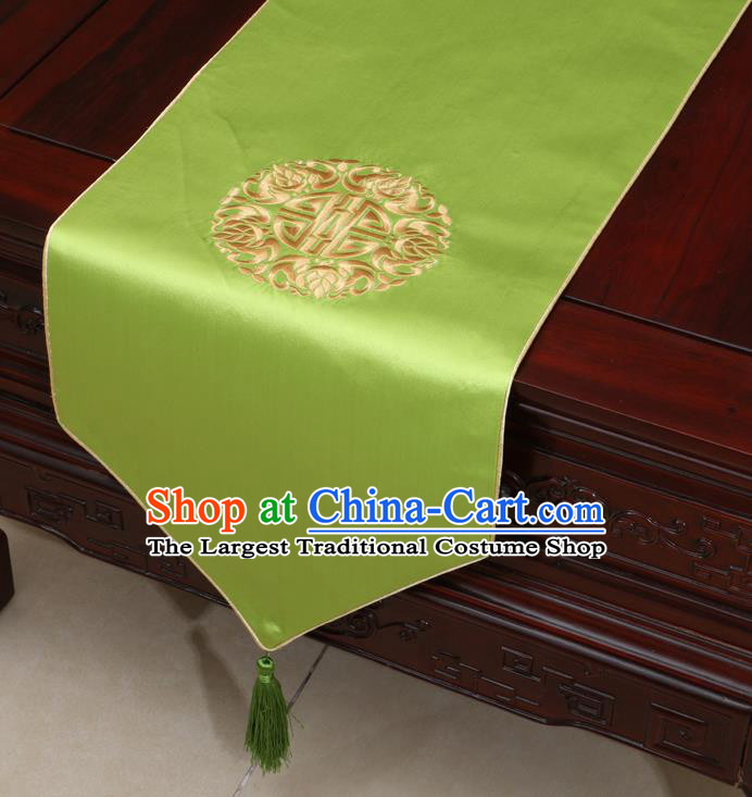 Chinese Classical Embroidered Green Brocade Table Flag Traditional Satin Household Ornament Table Cover