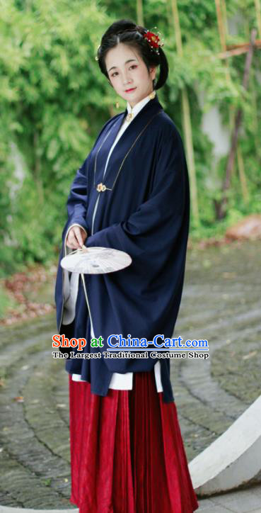 Chinese Ancient Dowager Navy Hanfu Dress Traditional Ming Dynasty Imperial Consort Historical Costume for Women