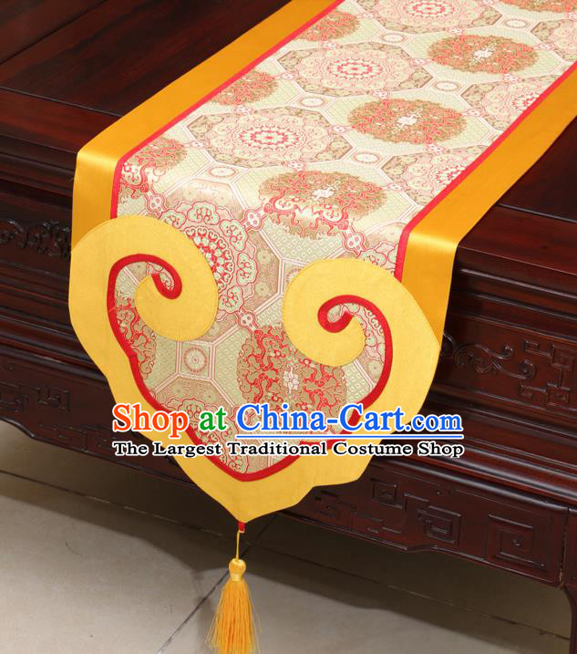 Chinese Classical Dragon Pattern Golden Satin Table Flag Traditional Brocade Household Ornament Table Cover