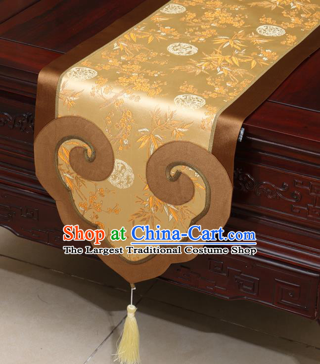 Chinese Classical Plum Blossom Bamboo Pattern Satin Table Flag Traditional Brocade Household Ornament Table Cover