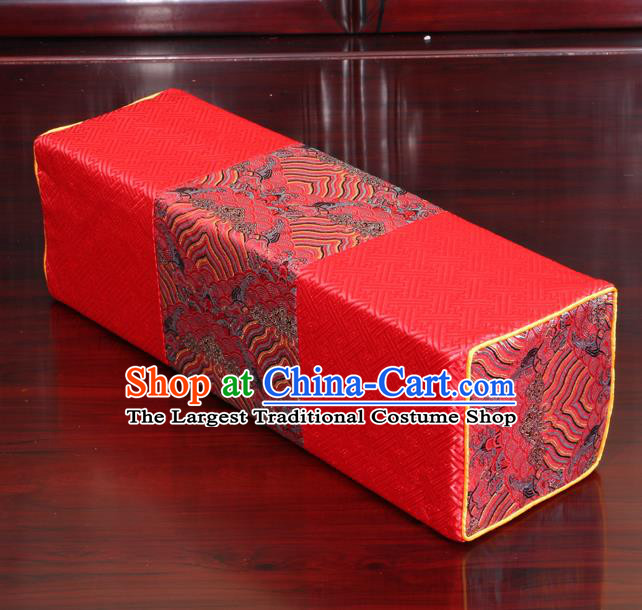 Chinese Traditional Household Accessories Classical Wave Pattern Red Brocade Pillow Armrest Pillow