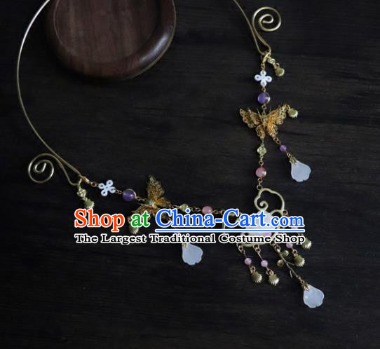 Chinese Ancient Palace Jewelry Accessories Traditional Classical Hanfu Lotus Necklace for Women