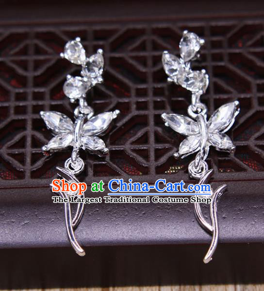 Chinese Ancient Jewelry Accessories Traditional Classical Crystal Butterfly Earrings for Women