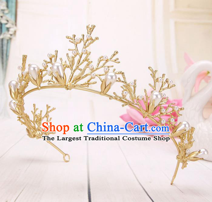 Top Grade Handmade Hair Accessories Classical Bride Golden Branch Royal Crown for Women