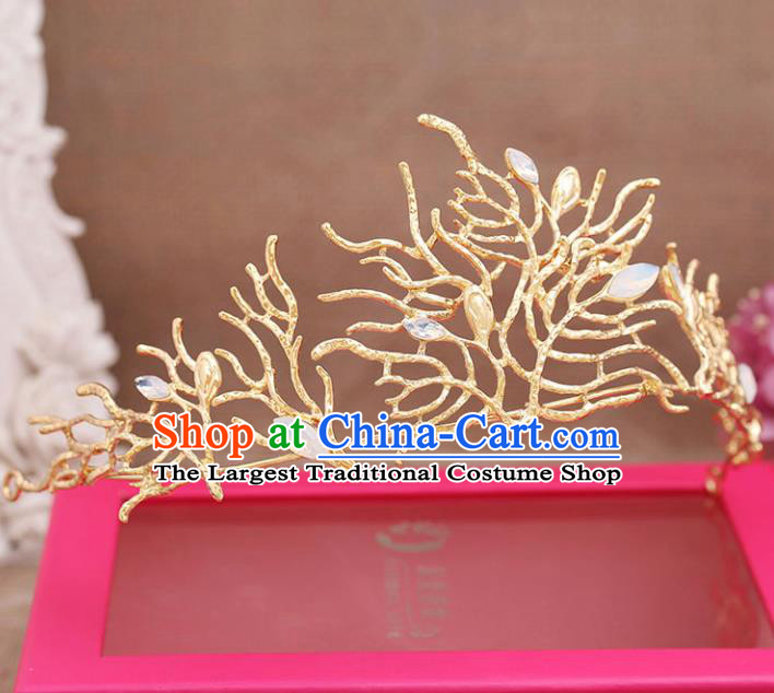 Top Grade Handmade Hair Accessories Baroque Bride Golden Opal Royal Crown for Women