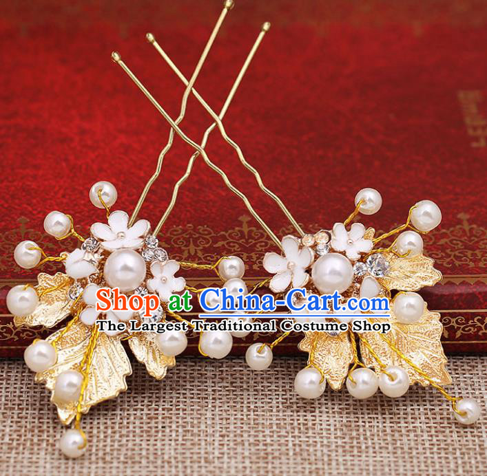 Chinese Ancient Bride Wedding Hair Accessories Traditional Golden Leaf Hairpins for Women