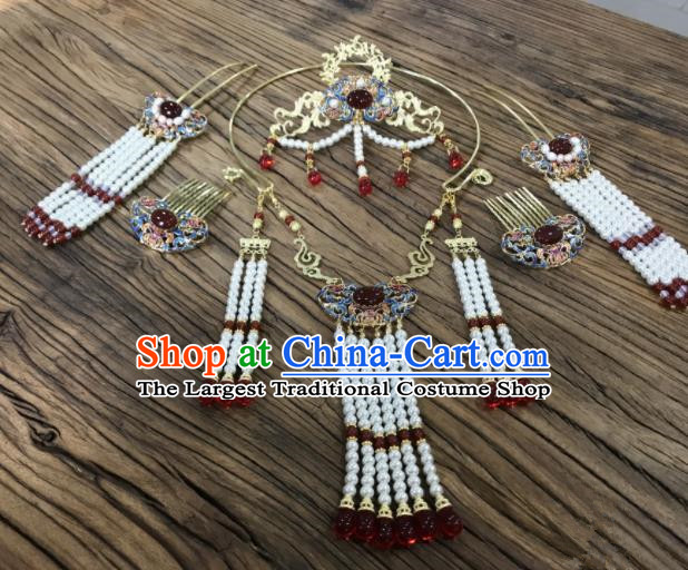 Chinese Ancient Hair Accessories Complete Set Traditional Tassel Hairpins Necklace for Women