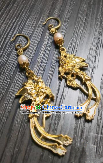 Chinese Ancient Jewelry Accessories Traditional Classical Golden Phoenix Earrings for Women
