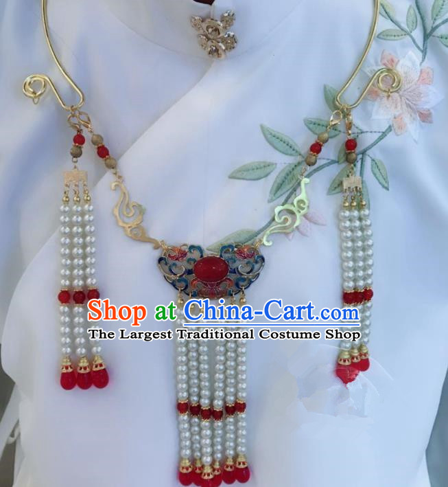 Chinese Ancient Jewelry Accessories Traditional Classical Hanfu Agate Blueing Necklace for Women