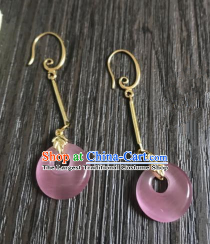 Chinese Ancient Classical Jewelry Accessories Traditional Hanfu Rose Chalcedony Earrings for Women