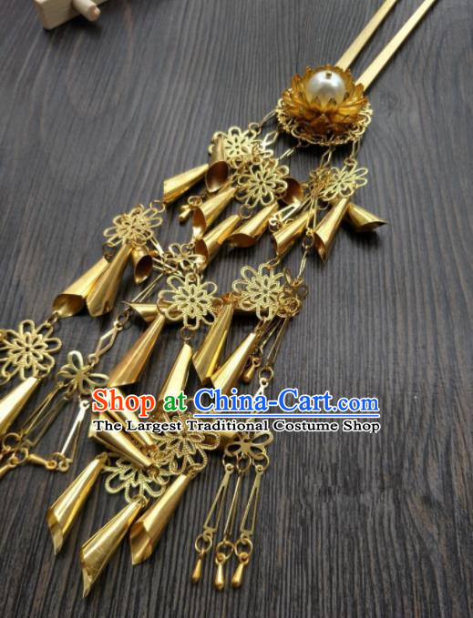 Chinese Ancient Princess Hair Accessories Traditional Golden Tassel Hairpins for Women
