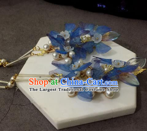 Chinese Ancient Hanfu Hair Accessories Traditional Blue Butterfly Hair Claws Hairpins for Women