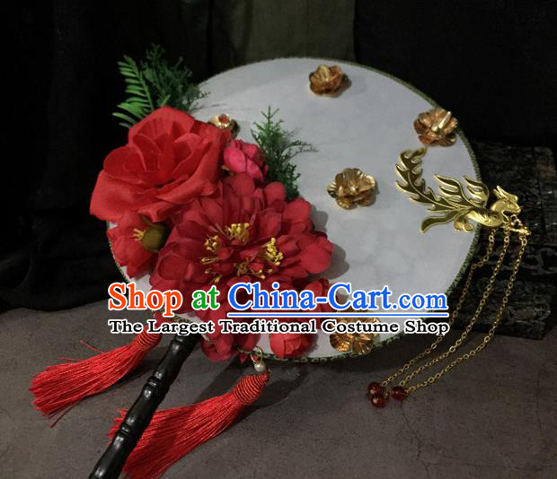 Chinese Ancient Wedding Accessories Traditional Red Peony Palace Fans for Women