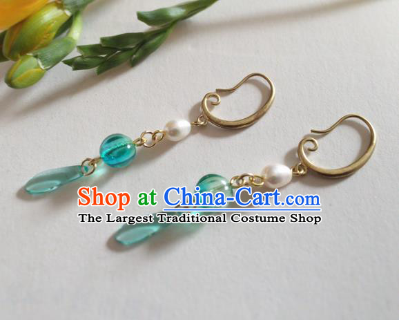 Chinese Ancient Hanfu Jewelry Accessories Traditional Pearl Green Earrings for Women
