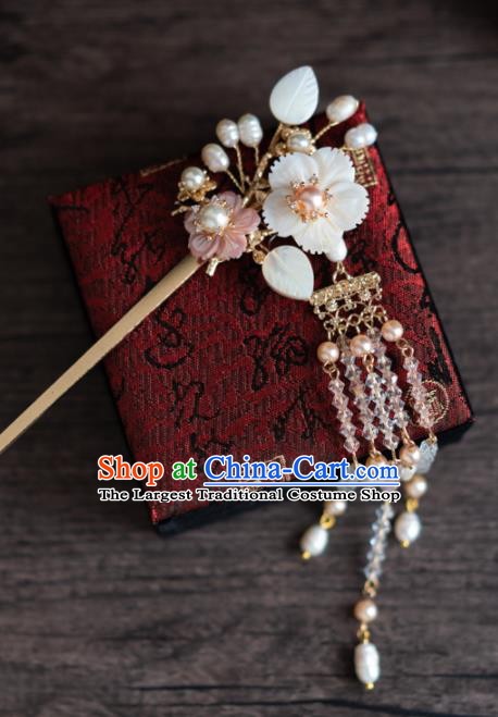 Chinese Ancient Hanfu Hair Accessories Traditional Wedding Shell Flowers Tassel Hairpins for Women