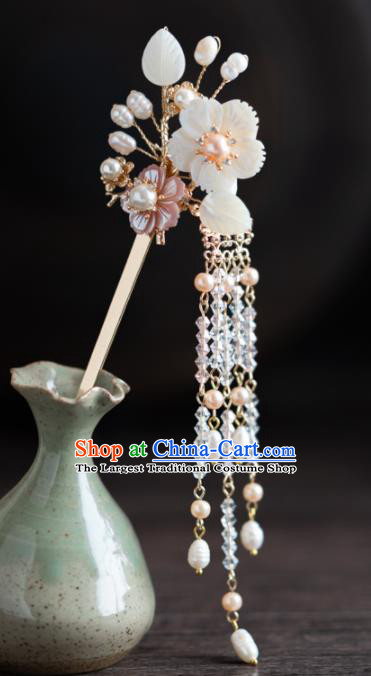 Chinese Ancient Hanfu Hair Accessories Traditional Wedding Shell Flowers Tassel Hairpins for Women