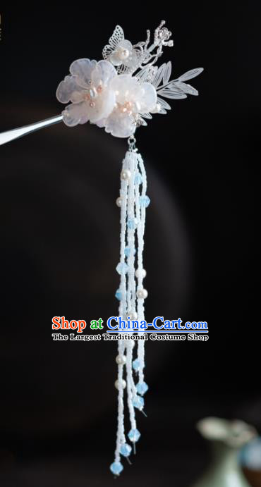Chinese Ancient Hanfu Hair Accessories Traditional Wedding White Flowers Tassel Hairpins for Women