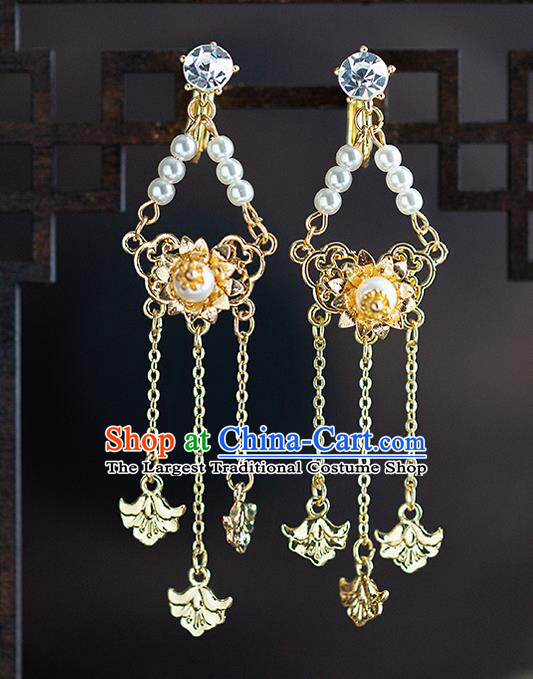 Chinese Ancient Hanfu Jewelry Accessories Traditional Wedding Golden Tassel Earrings for Women
