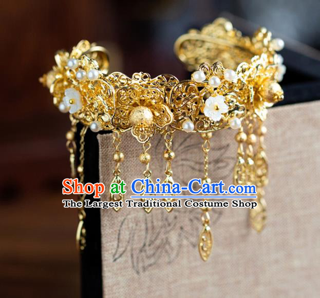 Chinese Ancient Hanfu Jewelry Accessories Traditional Golden Flowers Tassel Bracelet for Women