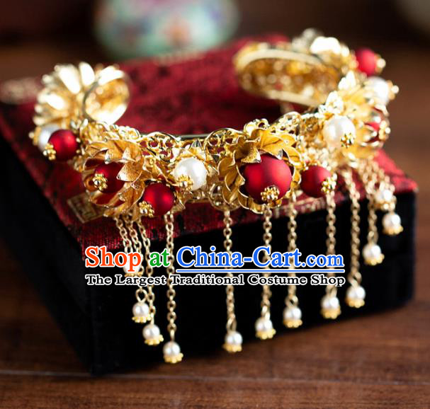 Chinese Ancient Bride Hanfu Jewelry Accessories Traditional Golden Tassel Bracelet for Women