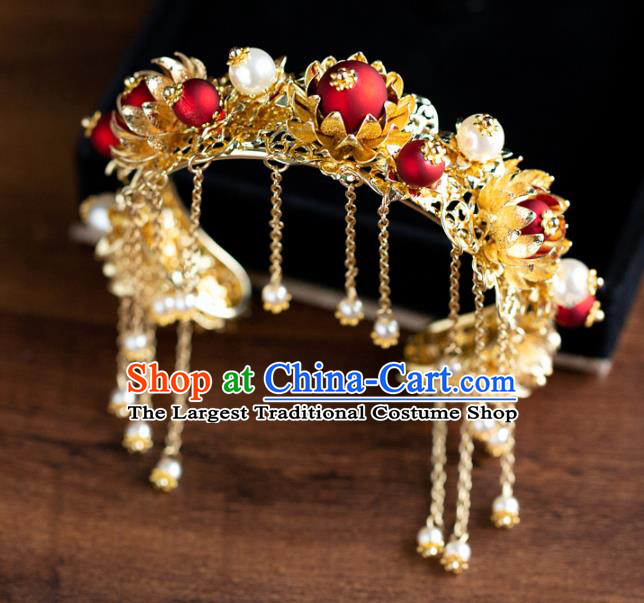 Chinese Ancient Bride Hanfu Jewelry Accessories Traditional Golden Tassel Bracelet for Women
