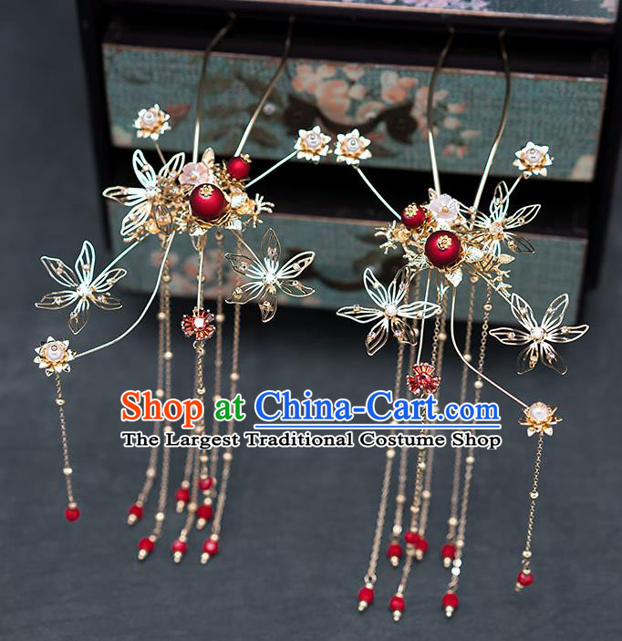 Chinese Ancient Hanfu Wedding Hair Accessories Traditional Bride Tassel Hairpins Hair Combs for Women