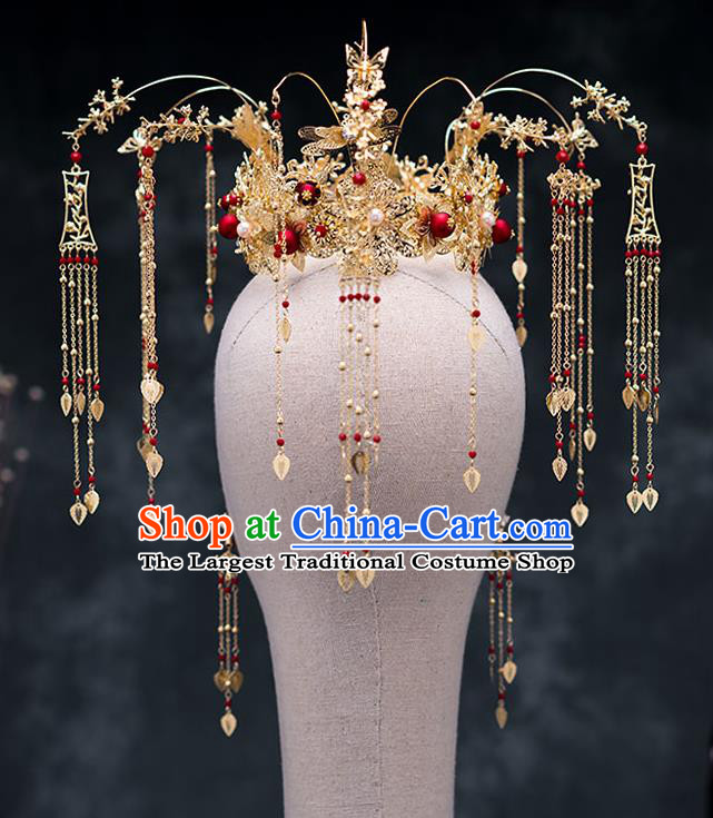 Chinese Ancient Wedding Hair Accessories Traditional Bride Hanfu Hairpins Tassel Phoenix Coronet for Women