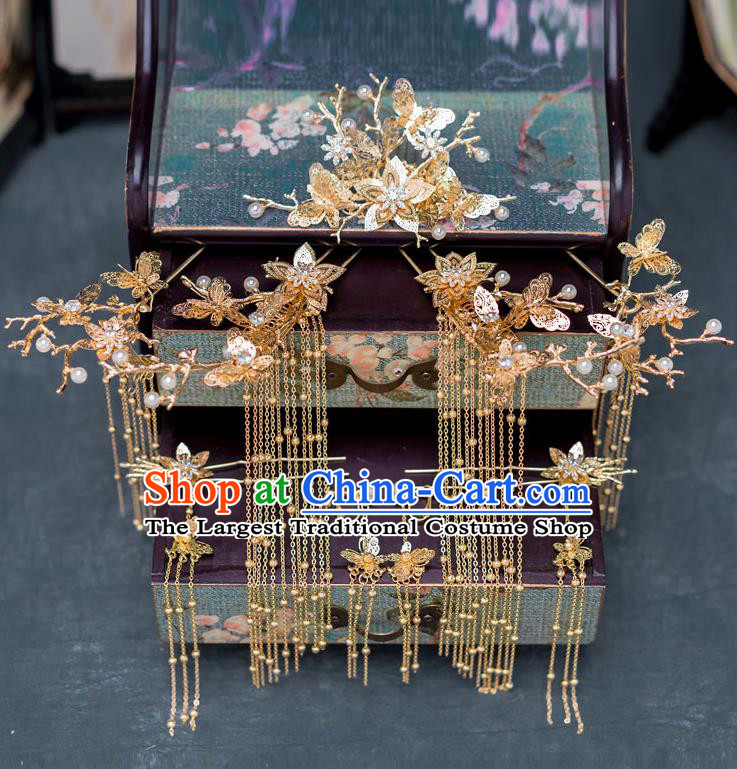 Chinese Ancient Queen Hair Accessories Golden Hair Comb Traditional Hanfu Hairpins for Women