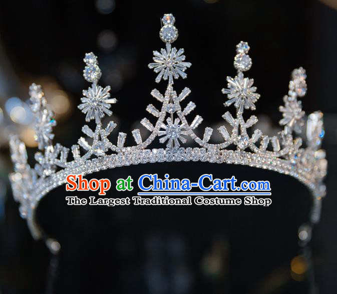 Handmade Baroque Wedding Hair Accessories Princess Zircon Snowflakes Royal Crown for Women